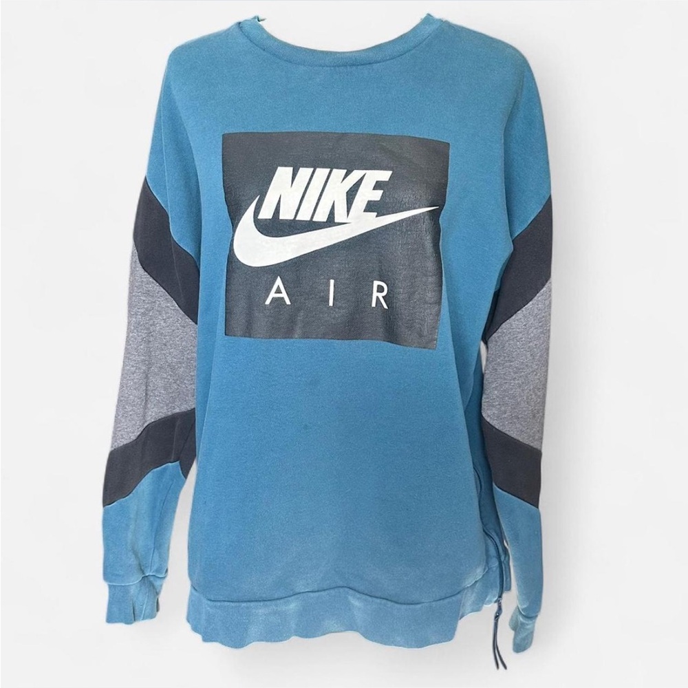 Teal Nike Air Logo Pullover Sweatshirt with Gray Colorblock sleeves